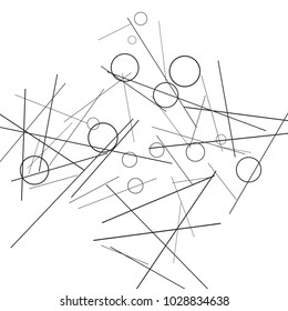 Geometric Memphis Background. Black and White Simple Pattern for Postcard, Print, Banner or Poster. Modern Abstract Background with Rings and Lines. Vector Texture in Trendy Minimalistic Style