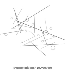 Geometric Memphis Background. Black and White Simple Pattern for Postcard, Print, Banner or Poster. Modern Abstract Background with Rings and Lines. Vector Texture in Trendy Minimalistic Style