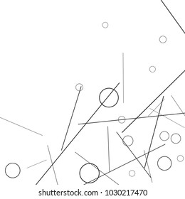 Geometric Memphis Background. Black and White Simple Pattern for Postcard, Print, Banner or Poster. Modern Abstract Background with Rings and Lines. Vector Texture in Trendy Minimalistic Style