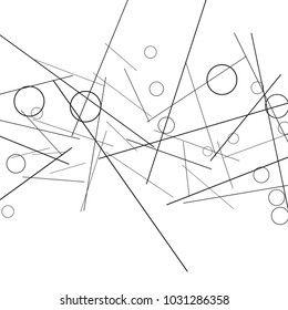 Geometric Memphis Background. Black and White Simple Pattern for Postcard, Print, Banner or Poster. Modern Abstract Background with Rings and Lines. Vector Texture in Trendy Minimalistic Style