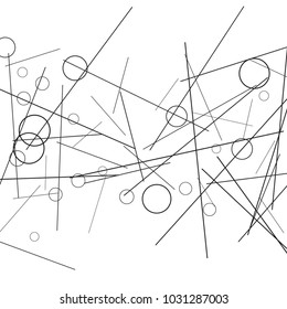 Geometric Memphis Background. Black and White Simple Pattern for Postcard, Print, Banner or Poster. Modern Abstract Background with Rings and Lines. Vector Texture in Trendy Minimalistic Style