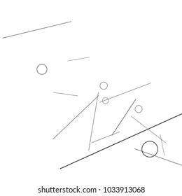 Geometric Memphis Background. Black and White Simple Pattern for Postcard, Print, Banner or Poster. Modern Abstract Background with Rings and Lines. Vector Texture in Trendy Minimalistic Style