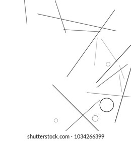 Geometric Memphis Background. Black and White Simple Pattern for Postcard, Print, Banner or Poster. Modern Abstract Background with Rings and Lines. Vector Texture in Trendy Minimalistic Style