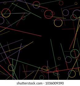 Geometric Memphis Background. Black and White Simple Pattern for Postcard, Print, Banner or Poster. Modern Abstract Background with Rings and Lines. Vector Texture in Trendy Minimalistic Style
