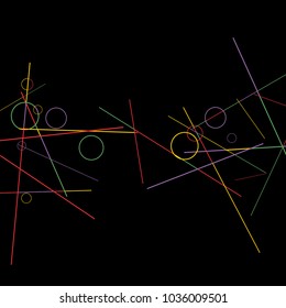 Geometric Memphis Background. Black and White Simple Pattern for Postcard, Print, Banner or Poster. Modern Abstract Background with Rings and Lines. Vector Texture in Trendy Minimalistic Style

