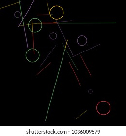 Geometric Memphis Background. Black and White Simple Pattern for Postcard, Print, Banner or Poster. Modern Abstract Background with Rings and Lines. Vector Texture in Trendy Minimalistic Style
