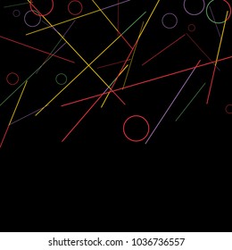 Geometric Memphis Background. Black and White Simple Pattern for Postcard, Print, Banner or Poster. Modern Abstract Background with Rings and Lines. Vector Texture in Trendy Minimalistic Style
