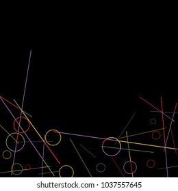 Geometric Memphis Background. Black and White Simple Pattern for Postcard, Print, Banner or Poster. Modern Abstract Background with Rings and Lines. Vector Texture in Trendy Minimalistic Style
