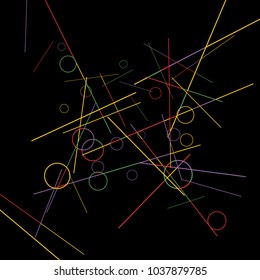 Geometric Memphis Background. Black and White Simple Pattern for Postcard, Print, Banner or Poster. Modern Abstract Background with Rings and Lines. Vector Texture in Trendy Minimalistic Style
