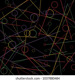 Geometric Memphis Background. Black and White Simple Pattern for Postcard, Print, Banner or Poster. Modern Abstract Background with Rings and Lines. Vector Texture in Trendy Minimalistic Style
