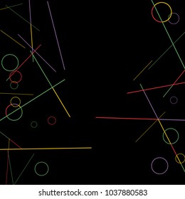 Geometric Memphis Background. Black and White Simple Pattern for Postcard, Print, Banner or Poster. Modern Abstract Background with Rings and Lines. Vector Texture in Trendy Minimalistic Style
