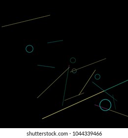 Geometric Memphis Background. Black and White Simple Pattern for Postcard, Print, Banner or Poster. Modern Abstract Background with Rings and Lines. Vector Texture in Trendy Minimalistic Style
