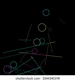 Geometric Memphis Background. Black and White Simple Pattern for Postcard, Print, Banner or Poster. Modern Abstract Background with Rings and Lines. Vector Texture in Trendy Minimalistic Style
