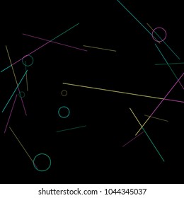 Geometric Memphis Background. Black and White Simple Pattern for Postcard, Print, Banner or Poster. Modern Abstract Background with Rings and Lines. Vector Texture in Trendy Minimalistic Style

