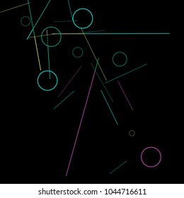 Geometric Memphis Background. Black and White Simple Pattern for Postcard, Print, Banner or Poster. Modern Abstract Background with Rings and Lines. Vector Texture in Trendy Minimalistic Style
