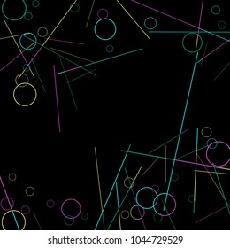 Geometric Memphis Background. Black and White Simple Pattern for Postcard, Print, Banner or Poster. Modern Abstract Background with Rings and Lines. Vector Texture in Trendy Minimalistic Style
