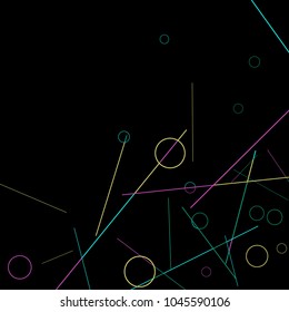 Geometric Memphis Background. Black and White Simple Pattern for Postcard, Print, Banner or Poster. Modern Abstract Background with Rings and Lines. Vector Texture in Trendy Minimalistic Style
