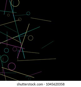 Geometric Memphis Background. Black and White Simple Pattern for Postcard, Print, Banner or Poster. Modern Abstract Background with Rings and Lines. Vector Texture in Trendy Minimalistic Style
