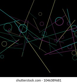 Geometric Memphis Background. Black and White Simple Pattern for Postcard, Print, Banner or Poster. Modern Abstract Background with Rings and Lines. Vector Texture in Trendy Minimalistic Style
