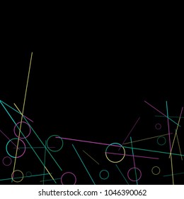 Geometric Memphis Background. Black and White Simple Pattern for Postcard, Print, Banner or Poster. Modern Abstract Background with Rings and Lines. Vector Texture in Trendy Minimalistic Style

