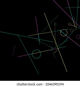 Geometric Memphis Background. Black and White Simple Pattern for Postcard, Print, Banner or Poster. Modern Abstract Background with Rings and Lines. Vector Texture in Trendy Minimalistic Style
