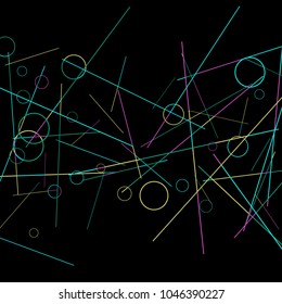 Geometric Memphis Background. Black and White Simple Pattern for Postcard, Print, Banner or Poster. Modern Abstract Background with Rings and Lines. Vector Texture in Trendy Minimalistic Style

