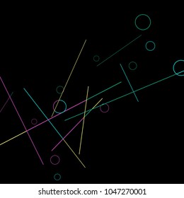 Geometric Memphis Background. Black and White Simple Pattern for Postcard, Print, Banner or Poster. Modern Abstract Background with Rings and Lines. Vector Texture in Trendy Minimalistic Style
