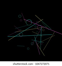 Geometric Memphis Background. Black and White Simple Pattern for Postcard, Print, Banner or Poster. Modern Abstract Background with Rings and Lines. Vector Texture in Trendy Minimalistic Style
