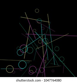 Geometric Memphis Background. Black and White Simple Pattern for Postcard, Print, Banner or Poster. Modern Abstract Background with Rings and Lines. Vector Texture in Trendy Minimalistic Style
