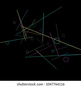 Geometric Memphis Background. Black and White Simple Pattern for Postcard, Print, Banner or Poster. Modern Abstract Background with Rings and Lines. Vector Texture in Trendy Minimalistic Style
