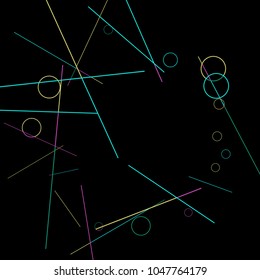 Geometric Memphis Background. Black and White Simple Pattern for Postcard, Print, Banner or Poster. Modern Abstract Background with Rings and Lines. Vector Texture in Trendy Minimalistic Style
