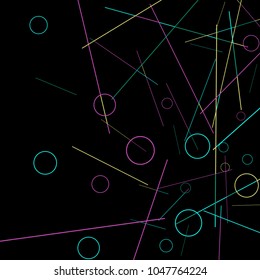 Geometric Memphis Background. Black and White Simple Pattern for Postcard, Print, Banner or Poster. Modern Abstract Background with Rings and Lines. Vector Texture in Trendy Minimalistic Style
