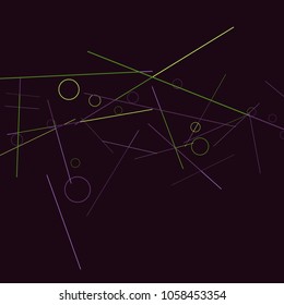 Geometric Memphis Background. Black and White Simple Pattern for Postcard, Print, Banner or Poster. Modern Abstract Background with Rings and Lines. Vector Texture in Trendy Minimalistic Style
