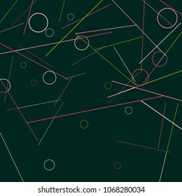 Geometric Memphis Background. Black and White Simple Pattern for Postcard, Print, Banner or Poster. Modern Abstract Background with Rings and Lines. Vector Texture in Trendy Minimalistic Style
