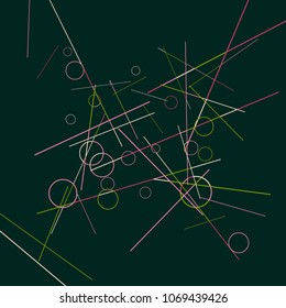 Geometric Memphis Background. Black and White Simple Pattern for Postcard, Print, Banner or Poster. Modern Abstract Background with Rings and Lines. Vector Texture in Trendy Minimalistic Style
