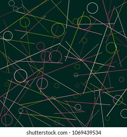 Geometric Memphis Background. Black and White Simple Pattern for Postcard, Print, Banner or Poster. Modern Abstract Background with Rings and Lines. Vector Texture in Trendy Minimalistic Style
