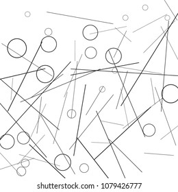 Geometric Memphis Background. Black and White Simple Pattern for Postcard, Print, Banner or Poster. Modern Abstract Background with Rings and Lines. Vector Texture in Trendy Minimalistic Style
