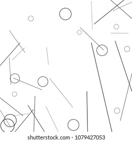 Geometric Memphis Background. Black and White Simple Pattern for Postcard, Print, Banner or Poster. Modern Abstract Background with Rings and Lines. Vector Texture in Trendy Minimalistic Style
