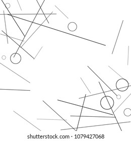Geometric Memphis Background. Black and White Simple Pattern for Postcard, Print, Banner or Poster. Modern Abstract Background with Rings and Lines. Vector Texture in Trendy Minimalistic Style