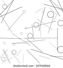 Geometric Memphis Background. Black and White Simple Pattern for Postcard, Print, Banner or Poster. Modern Abstract Background with Rings and Lines. Vector Texture in Trendy Minimalistic Style
