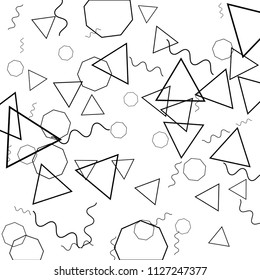 Geometric Memphis Background. Black and White Simple Pattern for Postcard, Print, Banner or Poster. Modern Abstract Background. Vector Texture in Trendy Minimalistic Style
