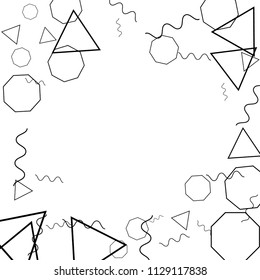 Geometric Memphis Background. Black and White Simple Pattern for Postcard, Print, Banner or Poster. Modern Abstract Background. Vector Texture in Trendy Minimalistic Style