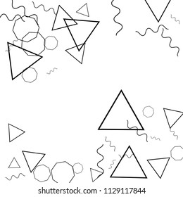 Geometric Memphis Background. Black and White Simple Pattern for Postcard, Print, Banner or Poster. Modern Abstract Background. Vector Texture in Trendy Minimalistic Style