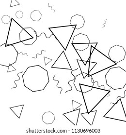 Geometric Memphis Background. Black and White Simple Pattern for Postcard, Print, Banner or Poster. Modern Abstract Background. Vector Texture in Trendy Minimalistic Style
