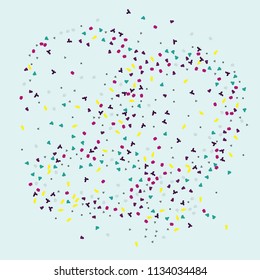 Geometric memphis background with multicolored elements, triangles and circles.