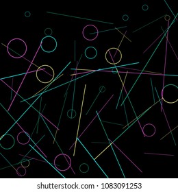 Geometric Memphis Background. Simple Pattern for Postcard, Print, Banner or Poster. Modern Abstract Background with Rings and Lines. Vector Texture in Trendy Minimalistic Style
