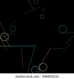 Geometric Memphis Background. Simple Pattern for Postcard, Print, Banner or Poster. Modern Abstract Background with Rings and Lines. Vector Texture in Trendy Minimalistic Style
