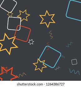 Geometric Memphis Background. Simple Pattern for Postcard, Print, Banner or Poster. Modern Abstract Background with Rings and Lines. Vector Texture in Trendy Minimalistic Style