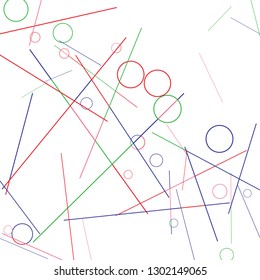 Geometric Memphis Background. Simple Pattern for Postcard, Print, Banner or Poster. Modern Abstract Background with Rings and Lines. Vector Texture in Trendy Minimalistic Style
