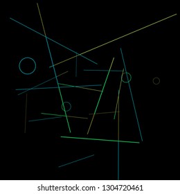 Geometric Memphis Background. Simple Pattern for Postcard, Print, Banner or Poster. Modern Abstract Background with Rings and Lines. Vector Texture in Trendy Minimalistic Style
